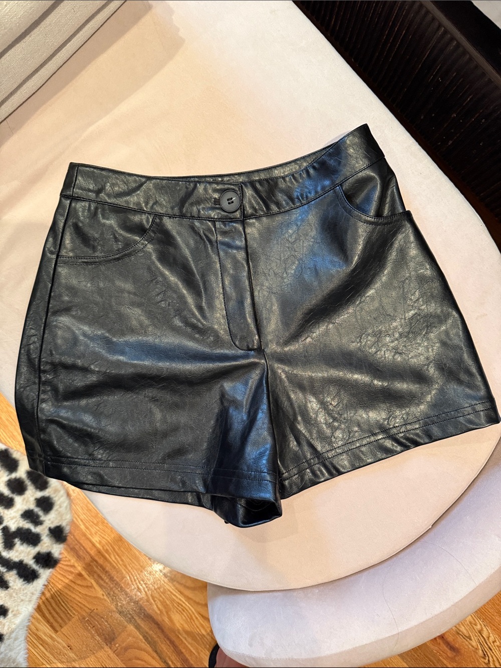Zara Black Faux Leather High-Waist Shorts